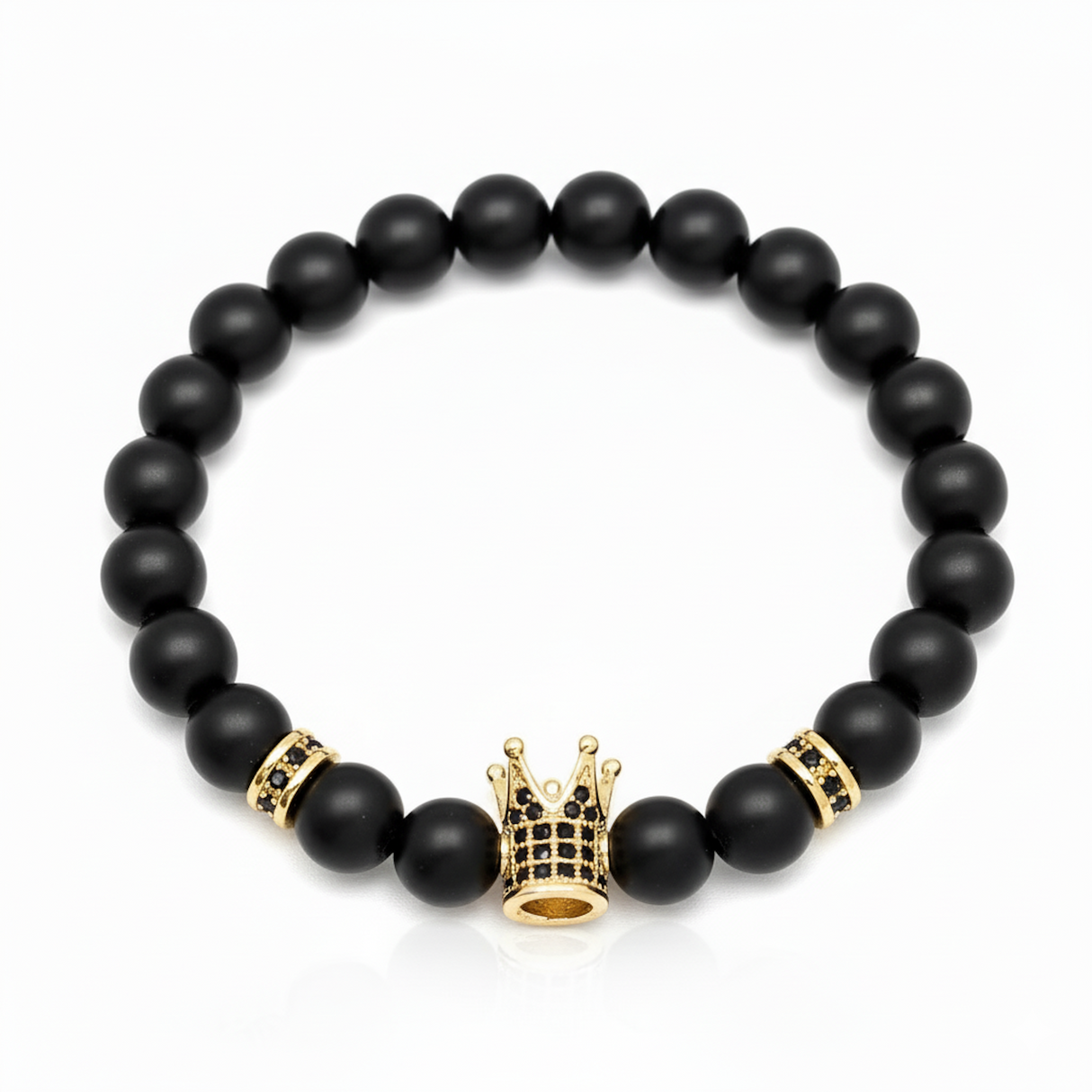Stephen Oliver 18K Gold Plated Matte Onyx Crown Bracelet