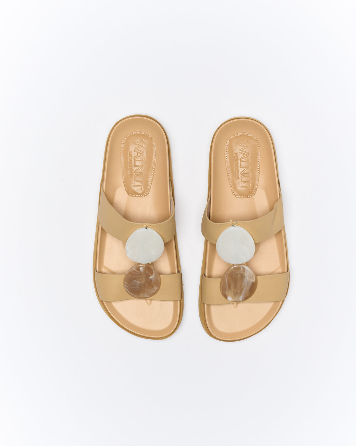 Walnut Melbourne Micah Leather Slide - Biscuit