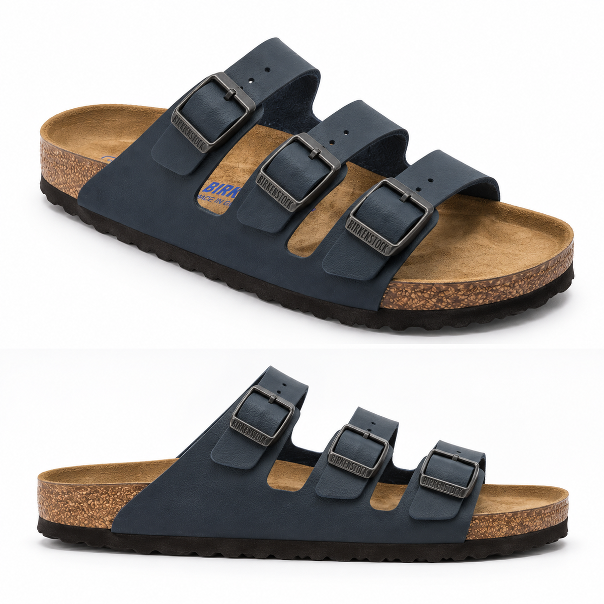 Birkenstock Women's Florida Soft Footbed Birko-Flor Multi Strap Regular Fit Sandals - Blue