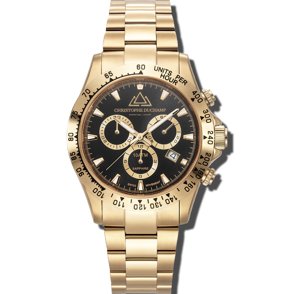 Christophe Duchamp Grand Mont - Black Dial with Gold Stainless Steel Strap