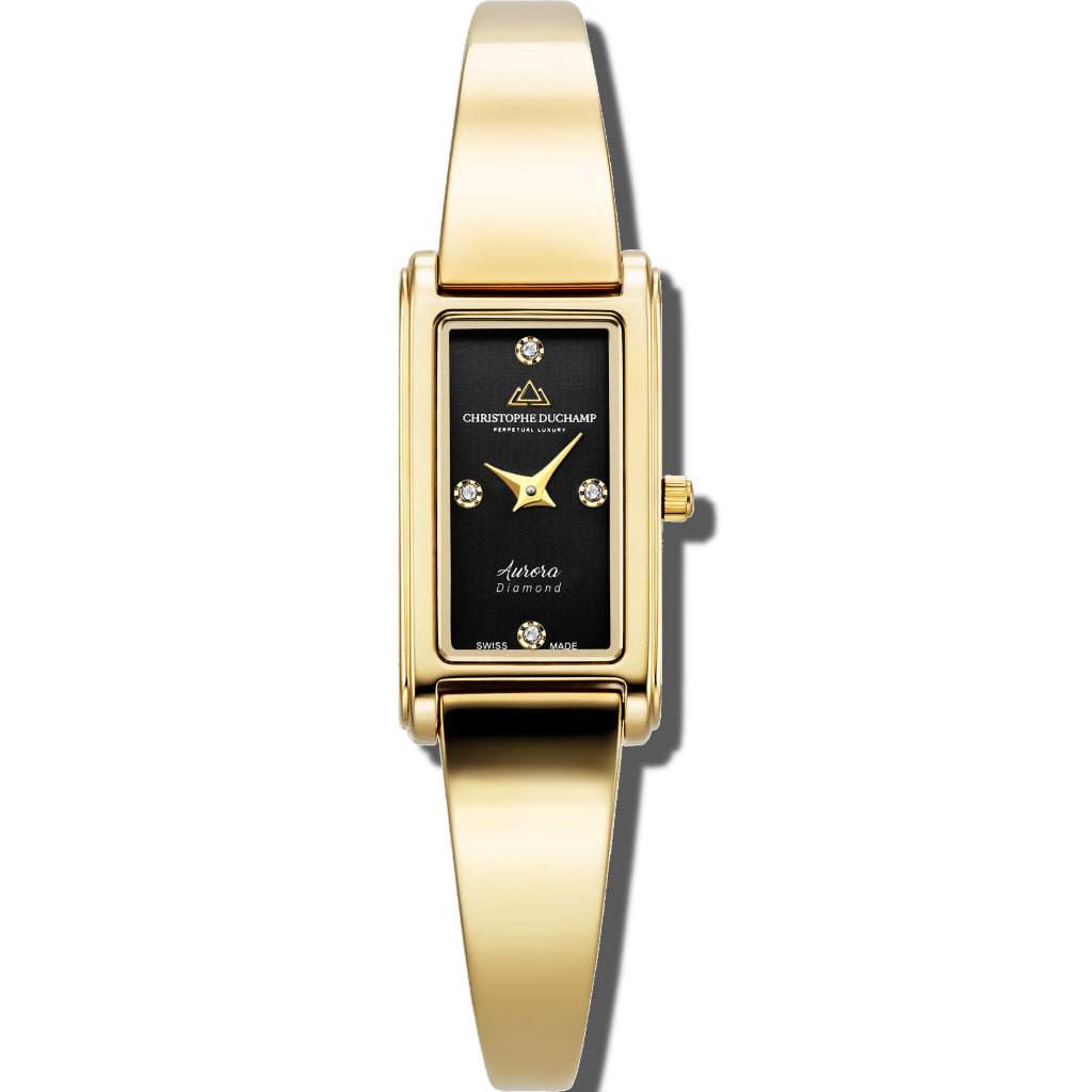 Christophe Duchamp Aurora - Black Dial with Gold Stainless Steel Strap