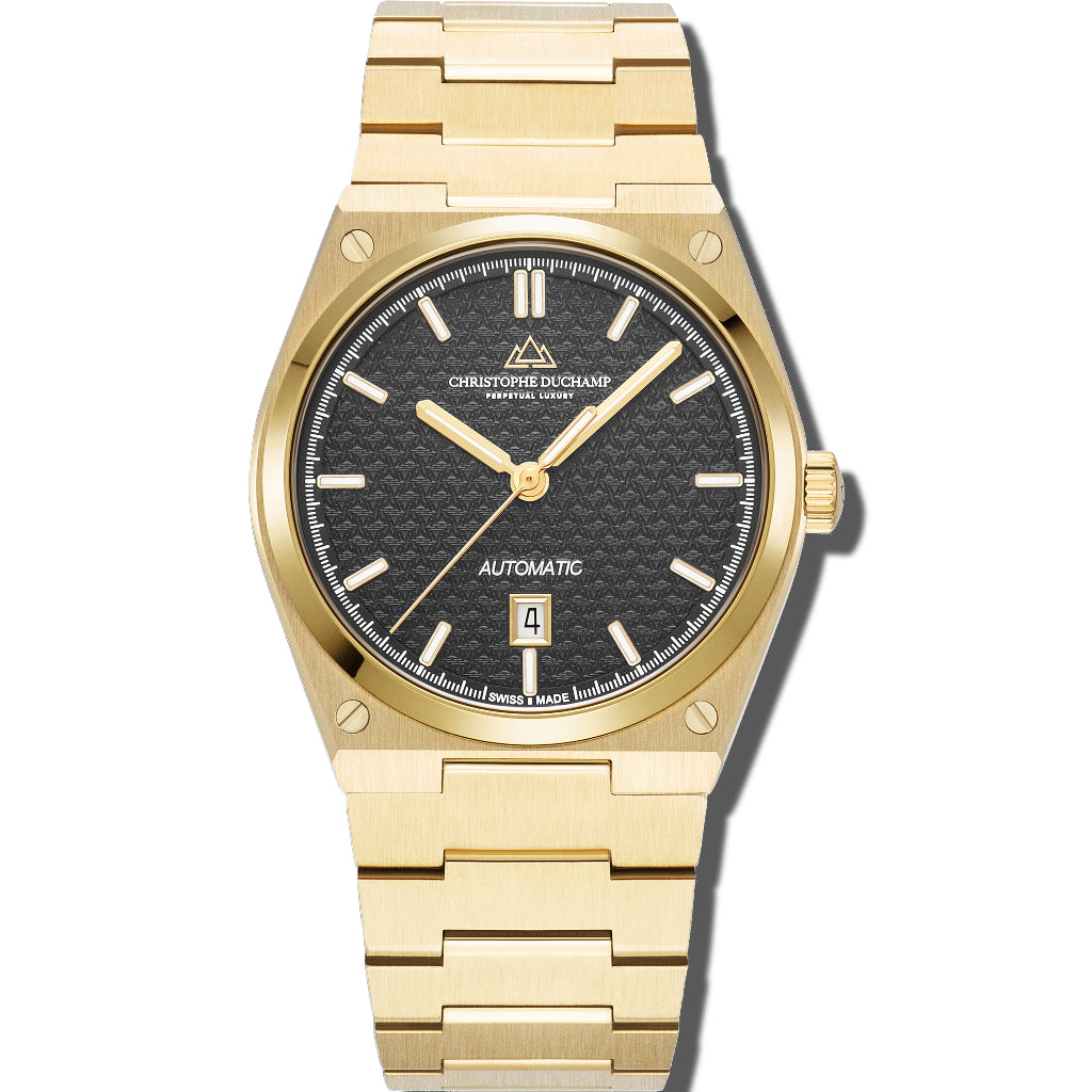 Christophe Duchamp Attitude Auto - Black Dial with Gold Case and Gold Stainless Steel Strap