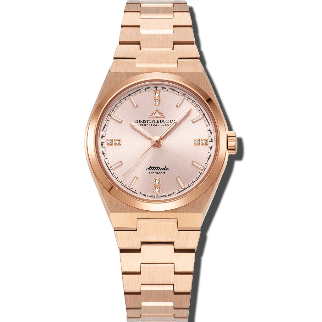 Christophe Duchamp Attitude Double Diamond - Rose Gold Dial with Rose Gold Case and Rose Gold Stainless Steel Strap