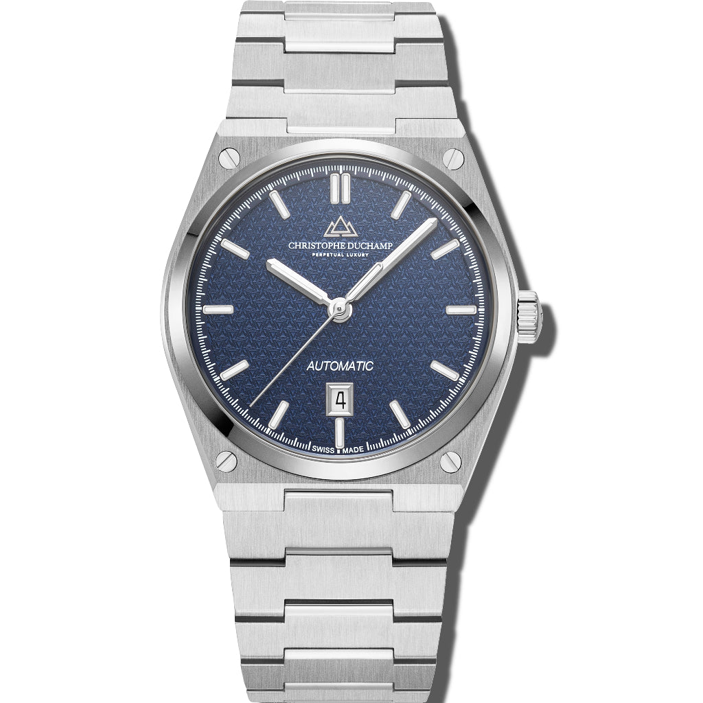 Christophe Duchamp Attitude Auto - Blue Dial with Silver Case and Silver Stainless Steel Strap