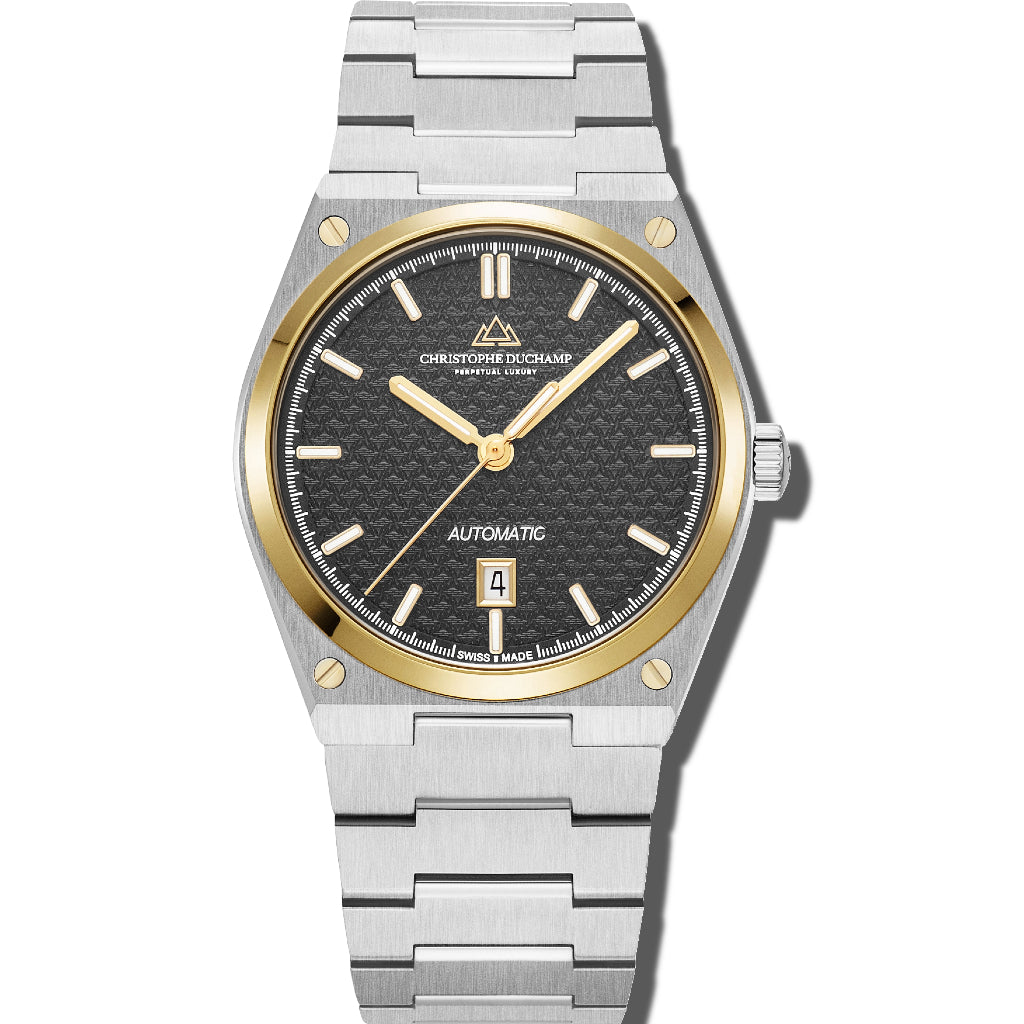 Christophe Duchamp Attitude Auto - Black Dial with Silver & Gold Case and Silver Stainless Steel Strap