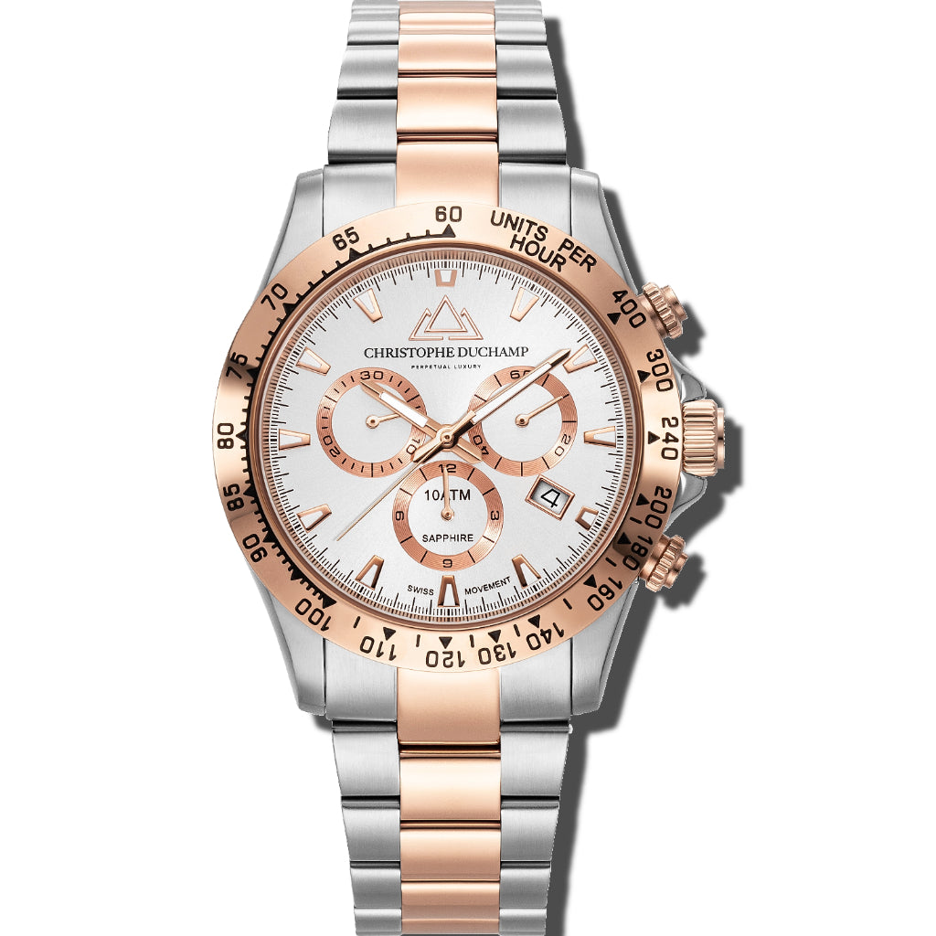Christophe Duchamp Grand Mont - Silver Dial with Rose Gold & Silver Stainless Steel Strap