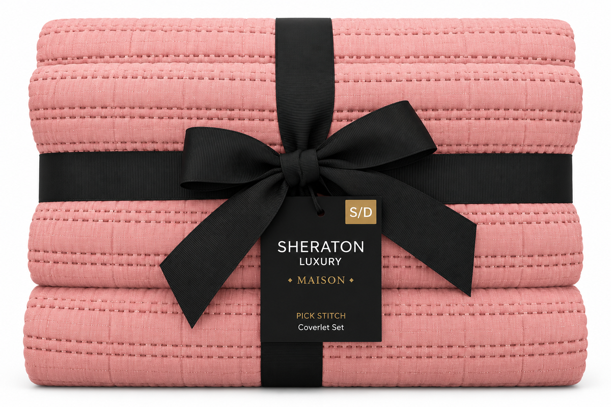 Sheraton Luxury Maison Pick Stitch Comforter Set With Pieces Peach Coral