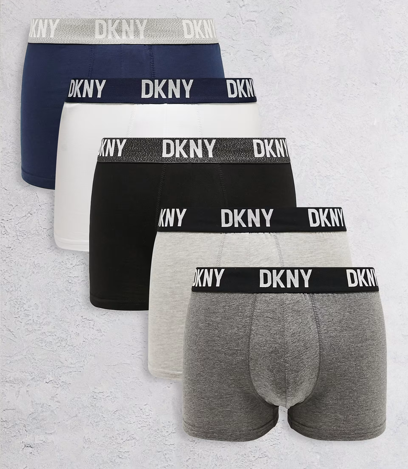Dkny Portland 5 Pack Trunks In Black And Navy Multi