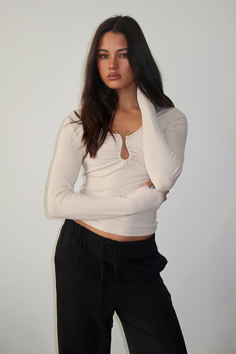 Madison The Label Leanne Long Sleeve Top - Oat