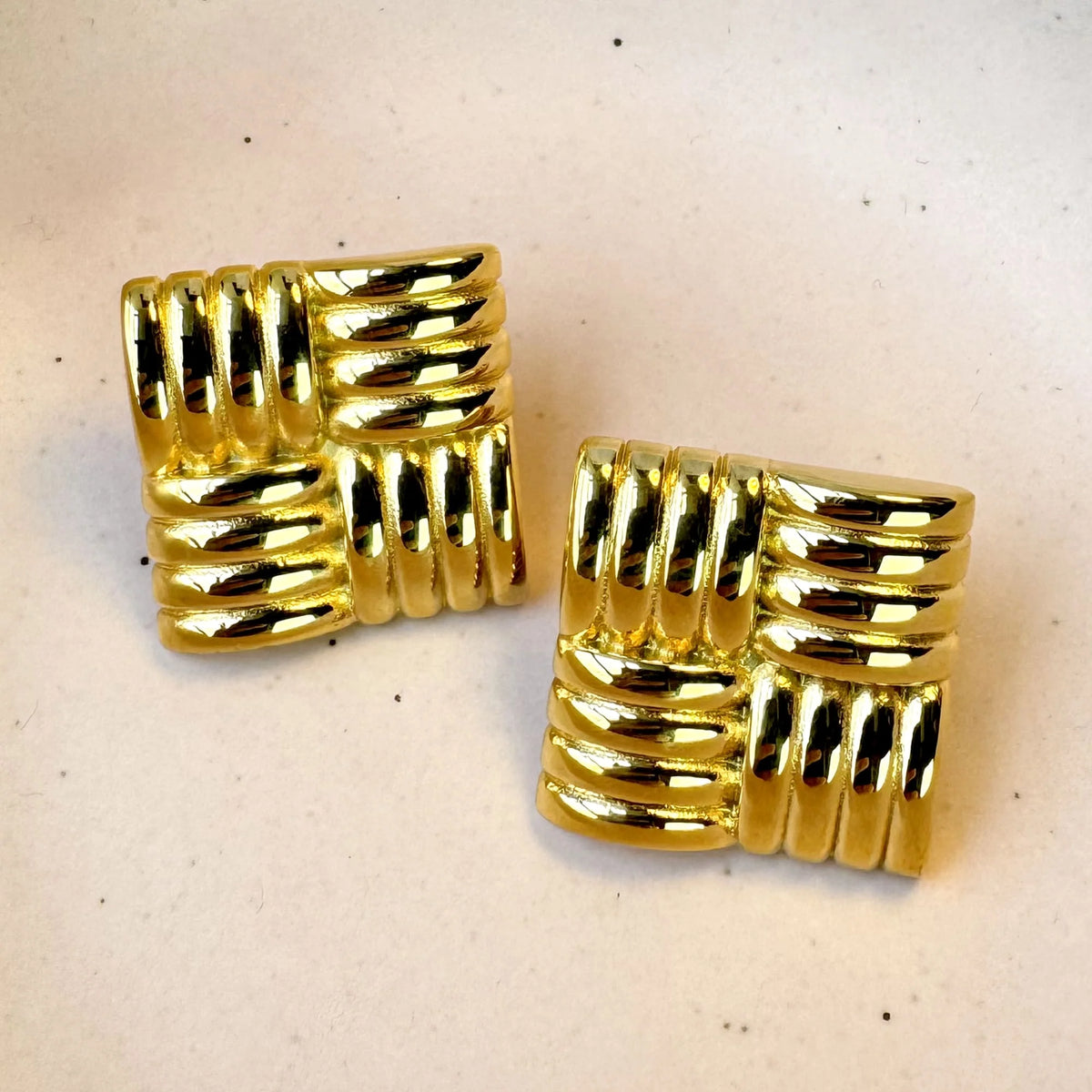 Bullion Gold Ridged Square Gold layered Stud Earrings
