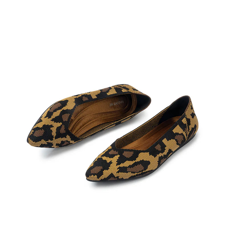 Leopard Print Pointed Toe Work Shoes - Tan