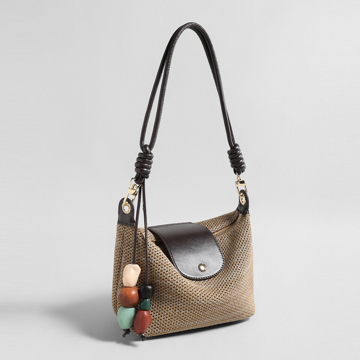 Woven Textile Shoulder Bag - Khaki