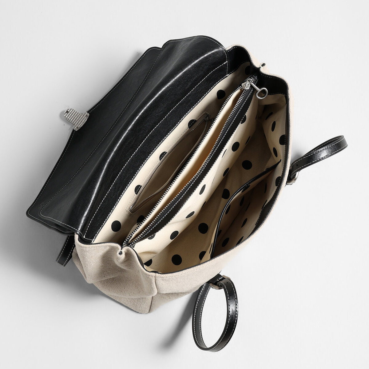 Canvas & Calfskin Leather Flap Tote Bag - Ivory