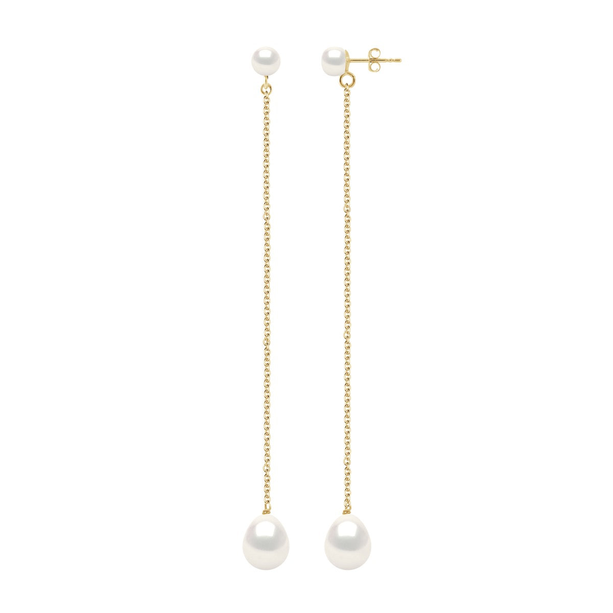 Double Earrings Yellow Gold - Natural White - Height Earrings 10 cm