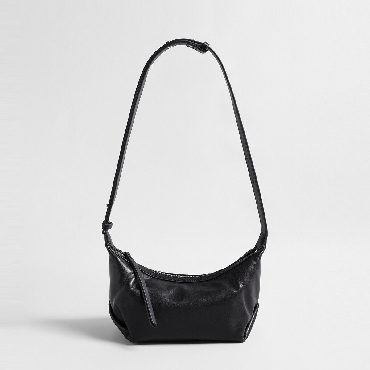 Soft Leather Crescent Crossbody - Black