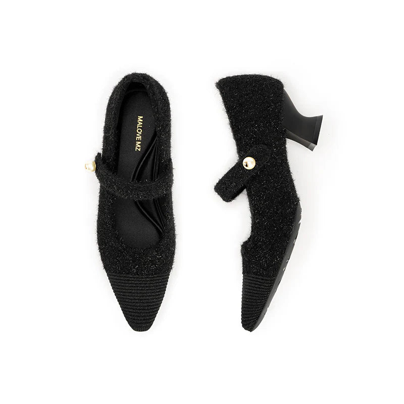 Vintage Pearl Strap Mary Jane Heels - Black