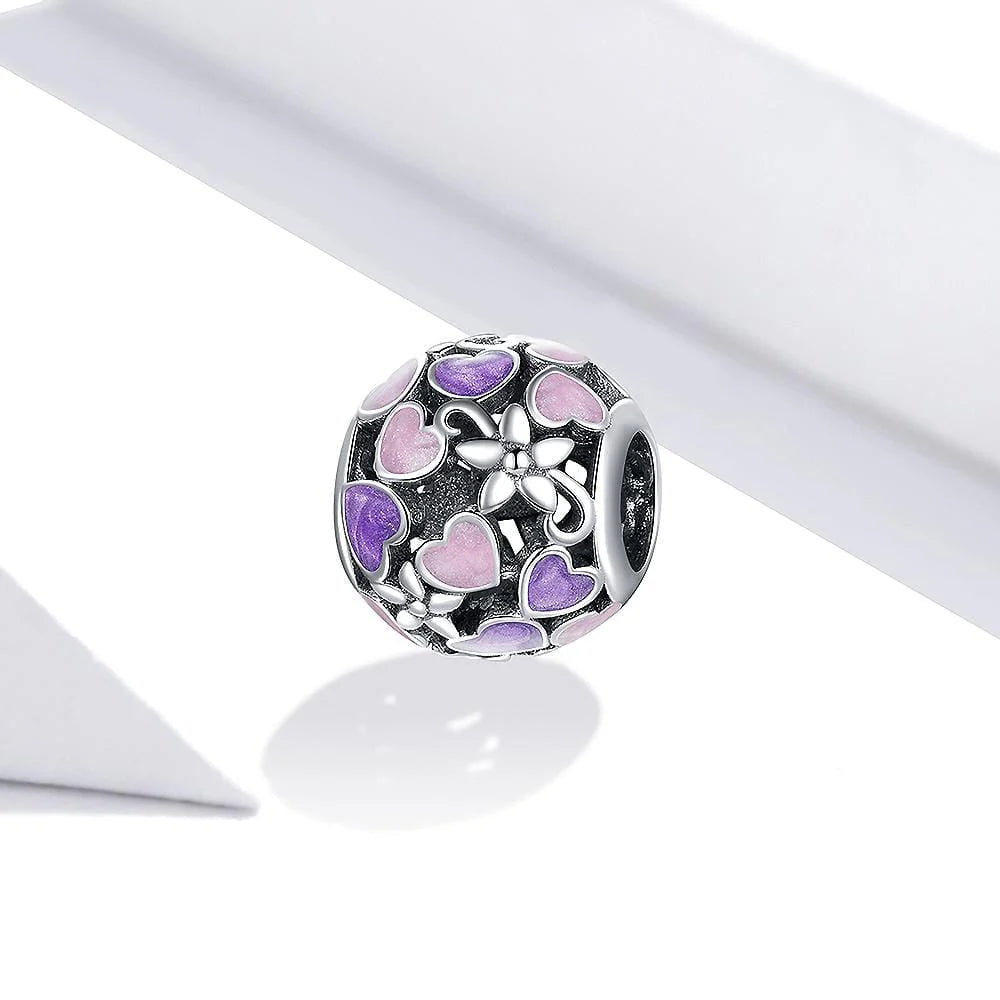 Solid 925 Sterling Silver Dual Tone Heart Shape Pandora Inspired charm