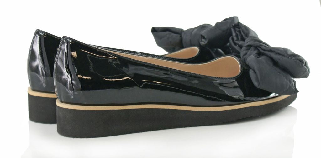 Bosccolo Womens Ballerina With Big Bow - Black Lacquered