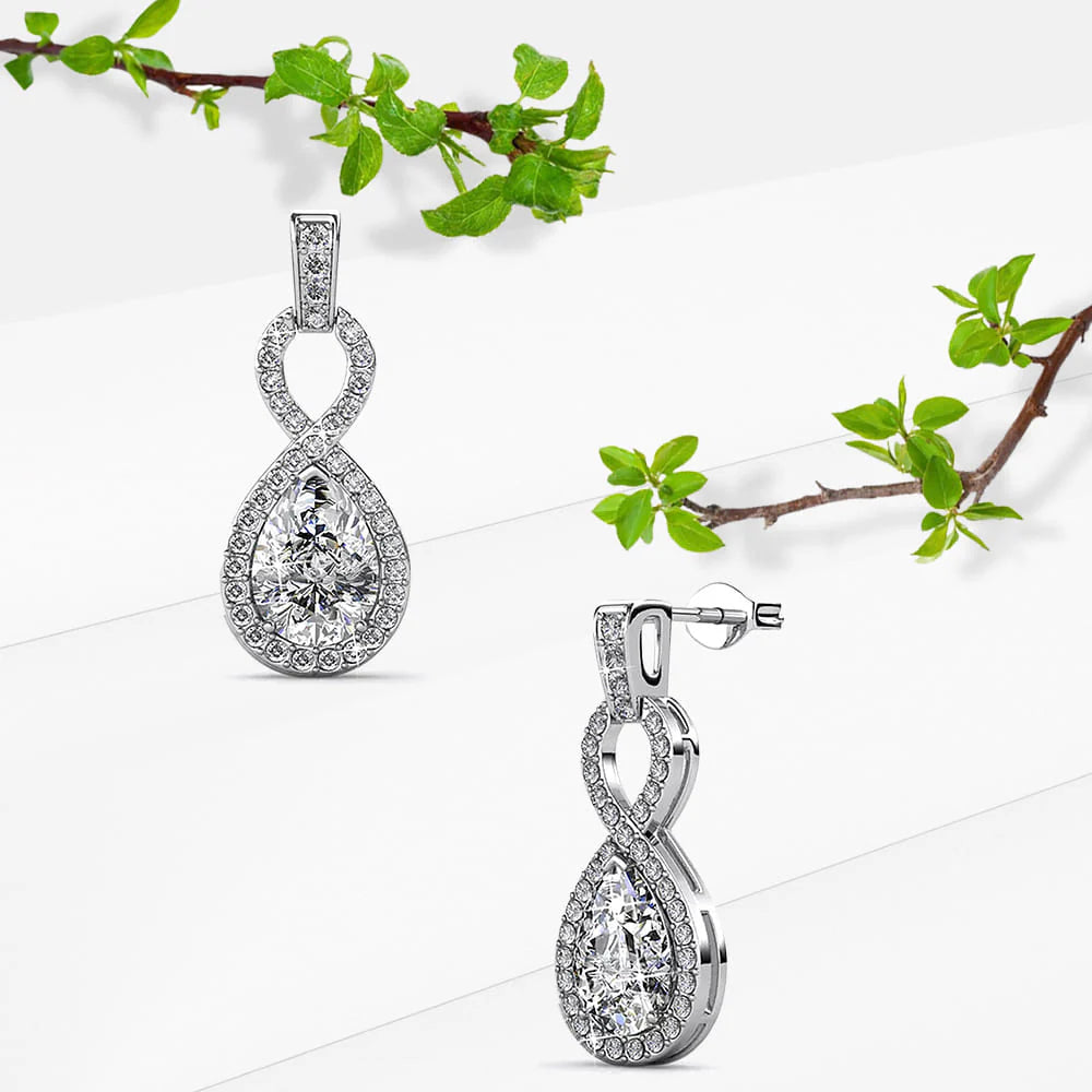 Krystal Couture White Gold Eternal Twist Drop Stud Earrings Embellished with SWAROVSKI Crystals