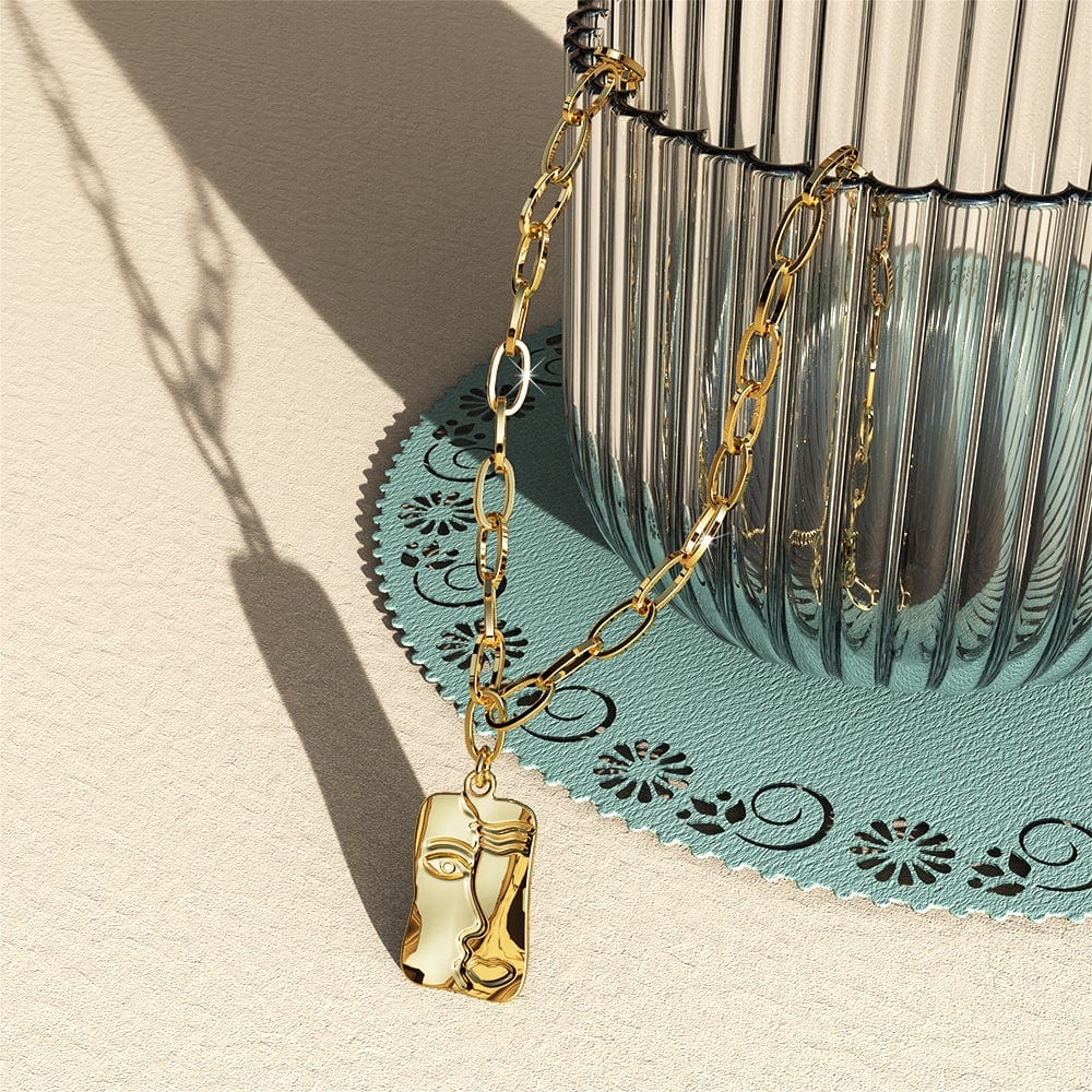 Bullion Gold Abstract Face Necklace in Gold
