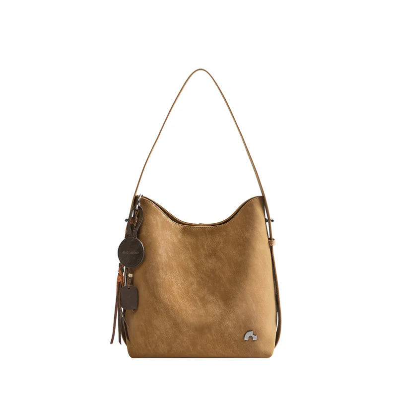 Nalandu Vintage Leather Large Capacity Tote Bag - Camel