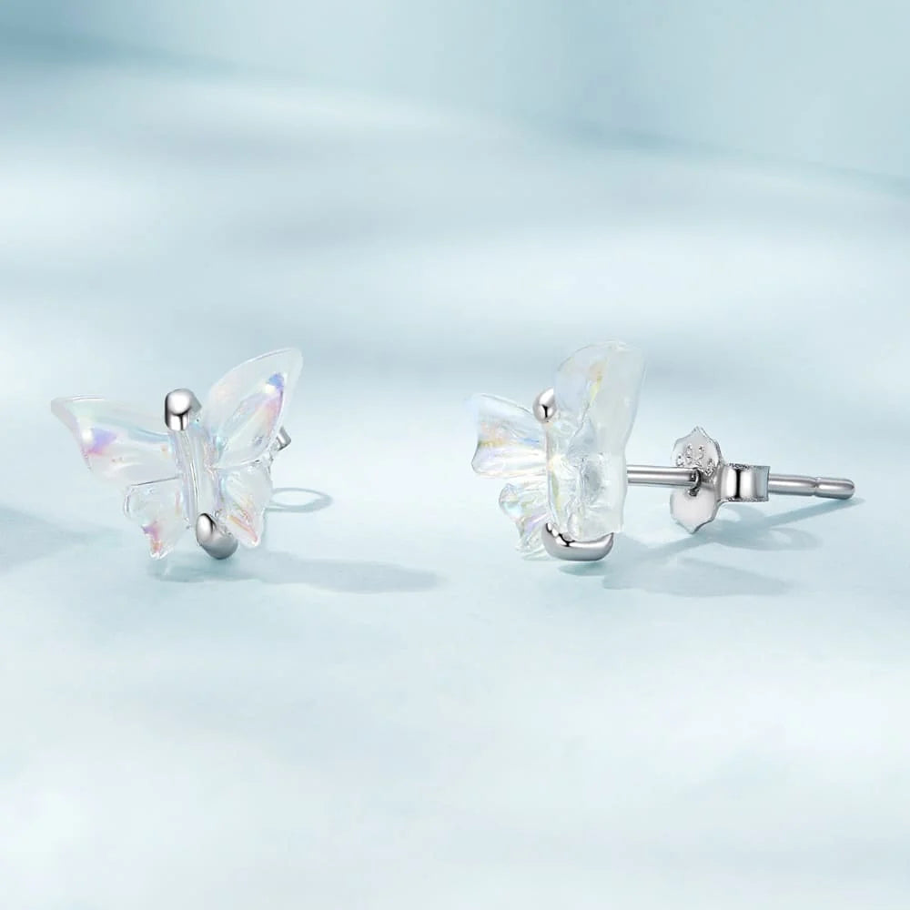 Solid 925 Signature Silver Butterfly Goddess Stud Earrings
