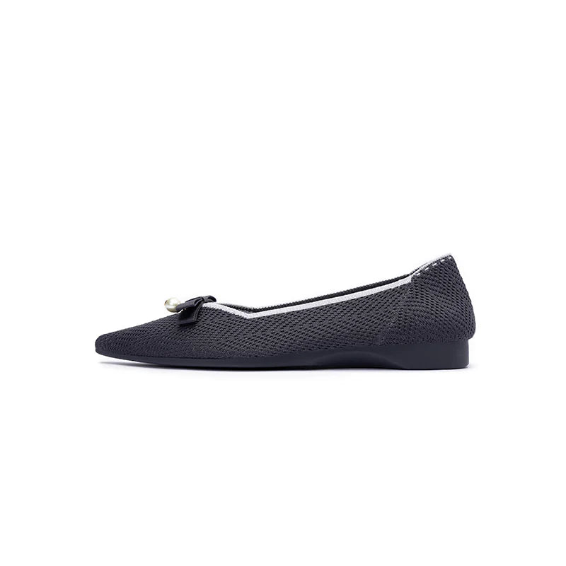 Sarah Casual Pearl Bow Commuter Flats - Charcoal