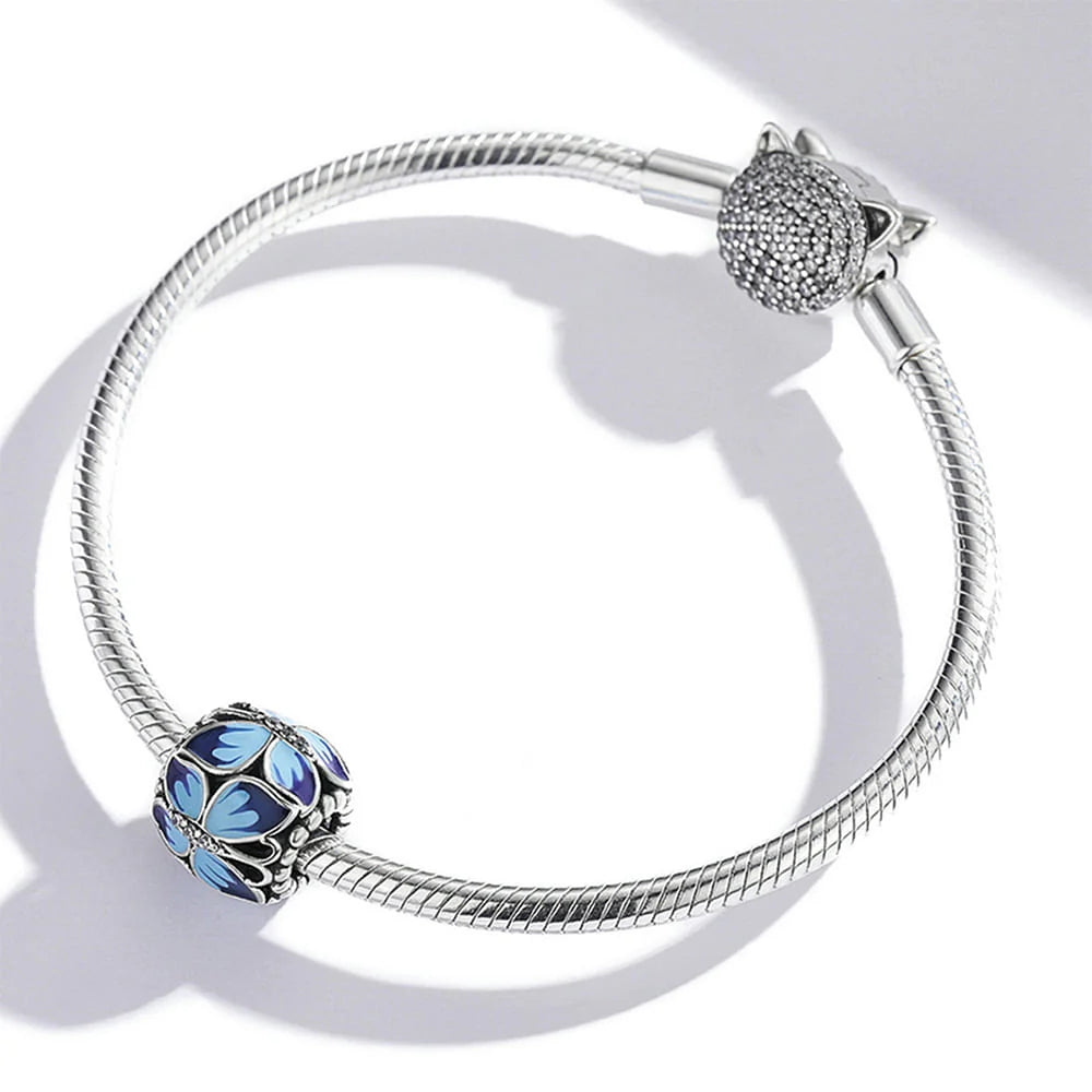 Solid 925 Sterling Silver Calming Blue Pandora Inspired Bead Charm