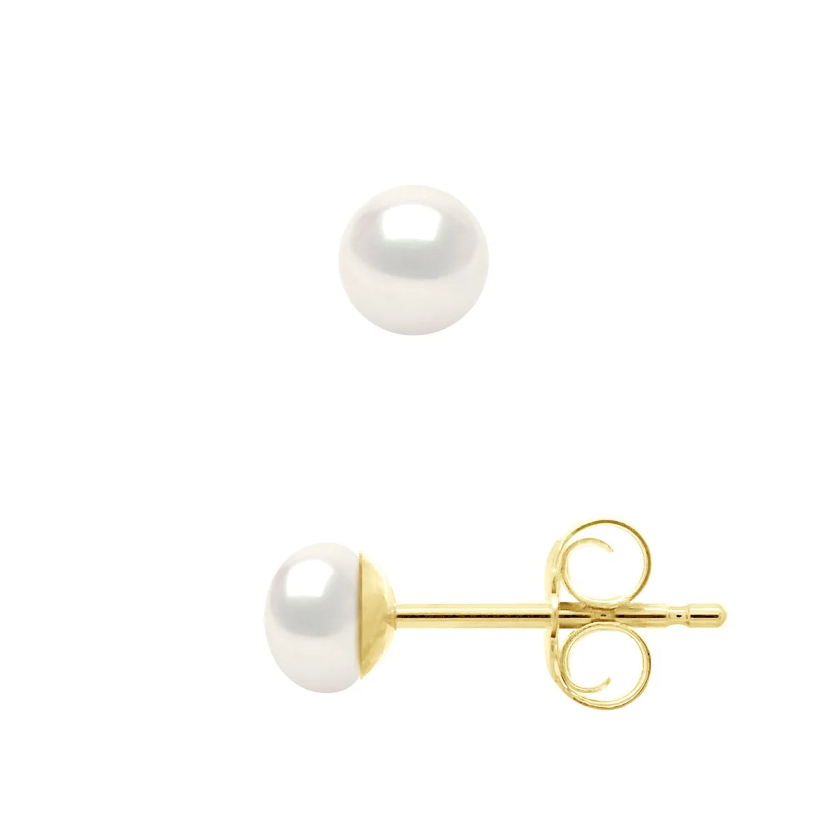 Earrings Button Freshwater Pearl White Gold Vermeil 4-5mm