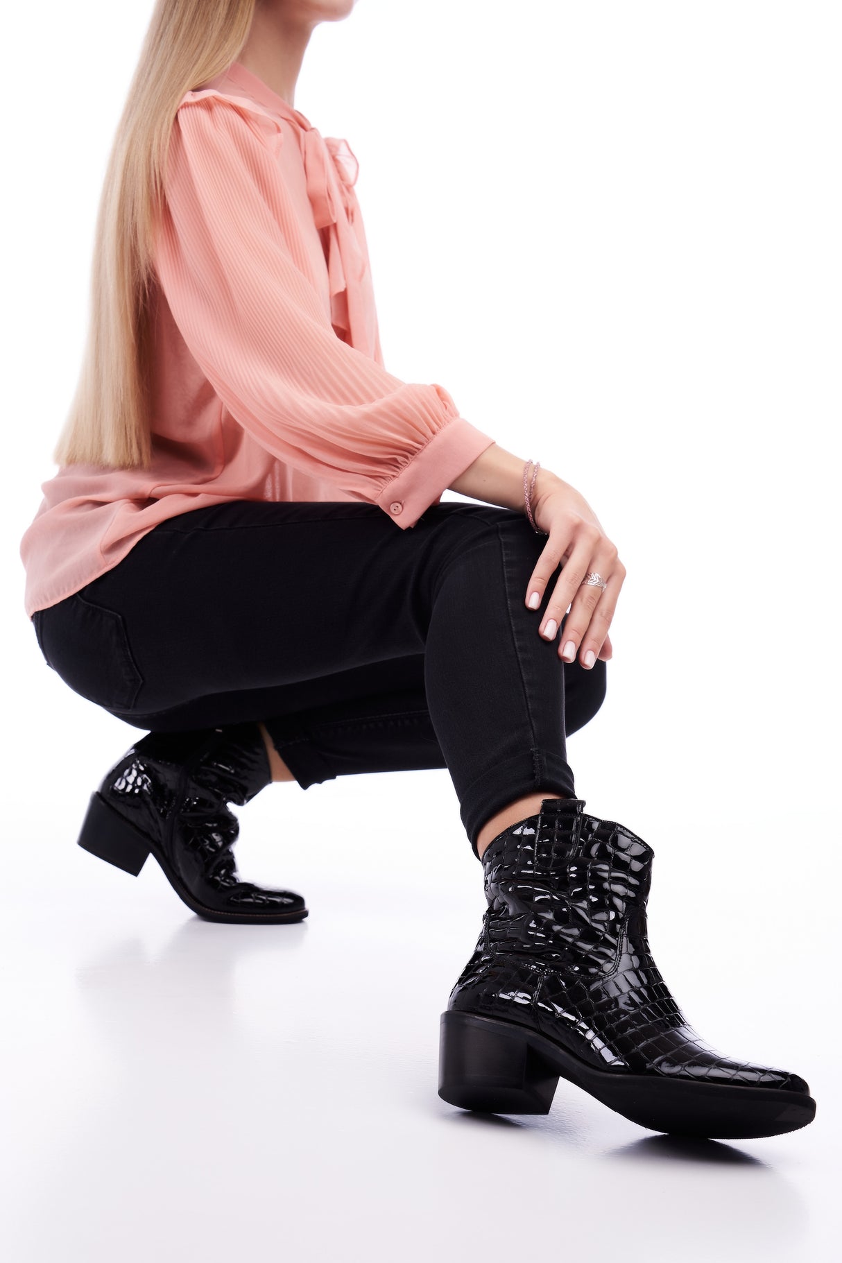 Bosccolo Womens Ankle Boots - Black Croco