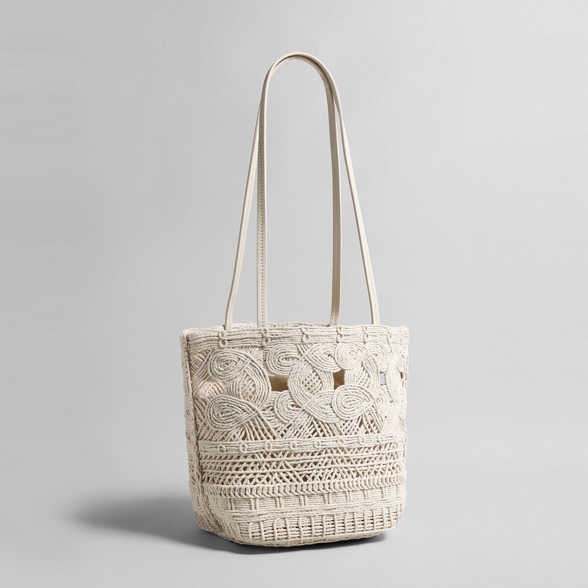 Macrame Open-Weave Tote Bag - Ivory