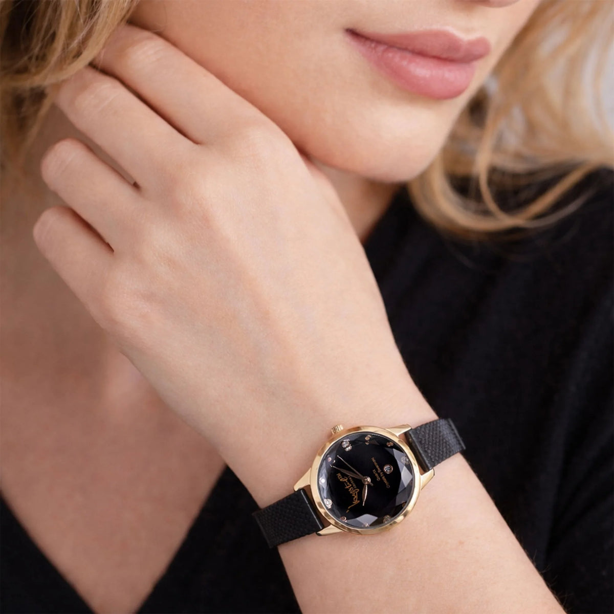 Krystal Couture Krystalline Sleek Gold on Black Watch Embellished with SWAROVSKI® Crystals