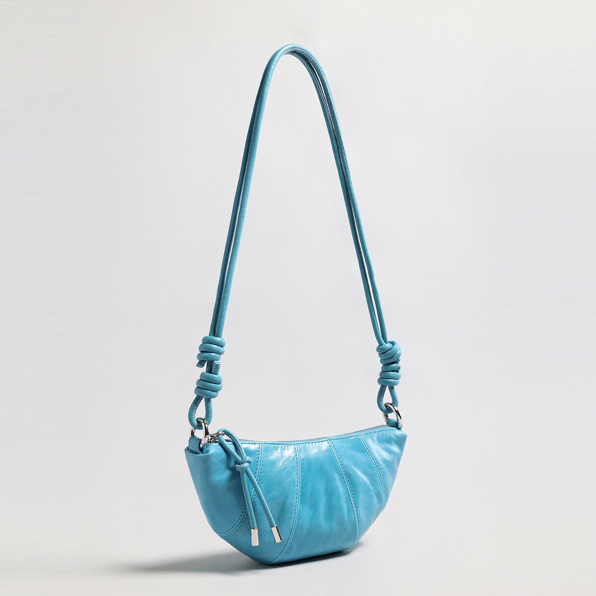 Oil-Wax Leather Crescent Shoulder Bag - Blue