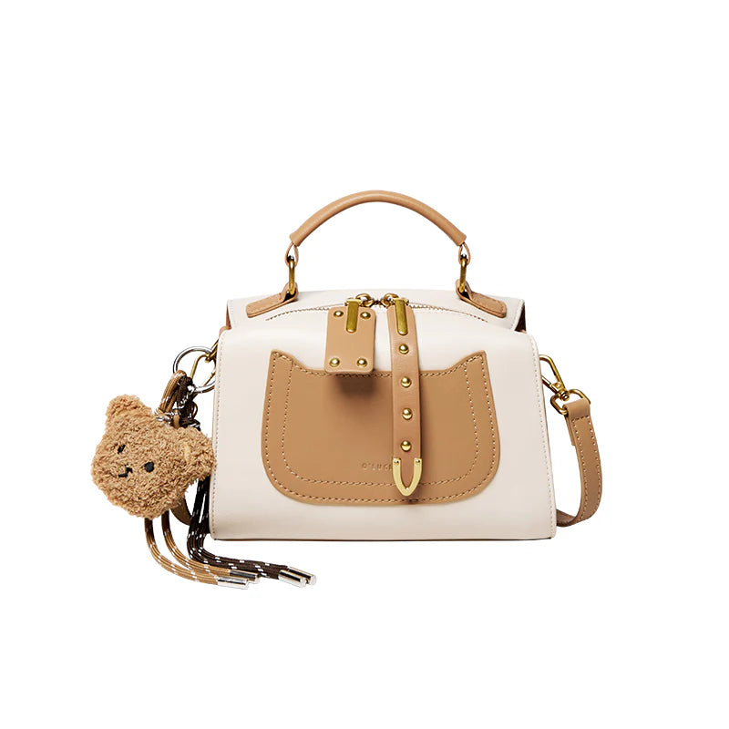 Nalandu Vienna Contrast Buckle Top Handle Crossbody Bag - Apricot