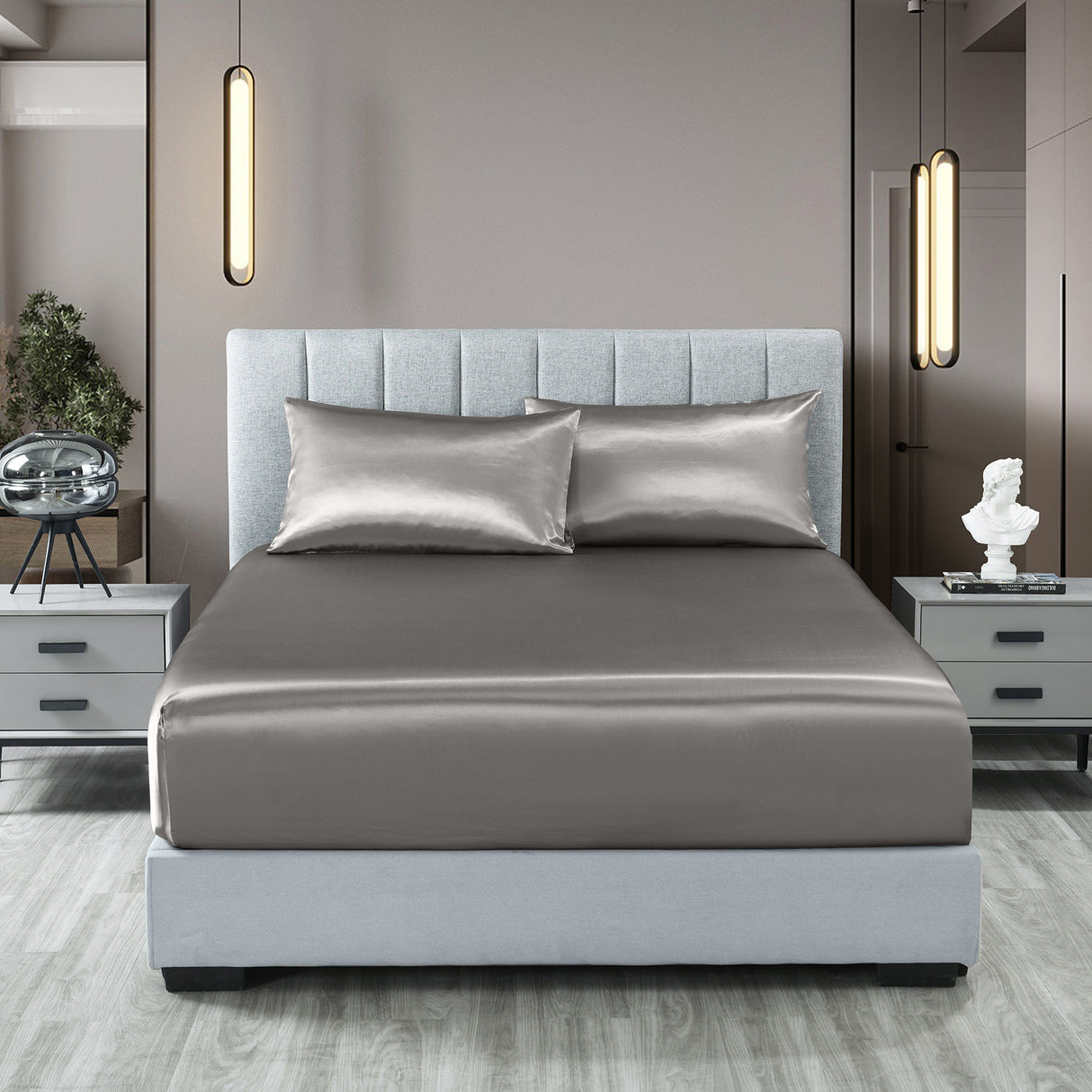 Royal Comfort 3pc Satin Sheet Set - Charcoal - King