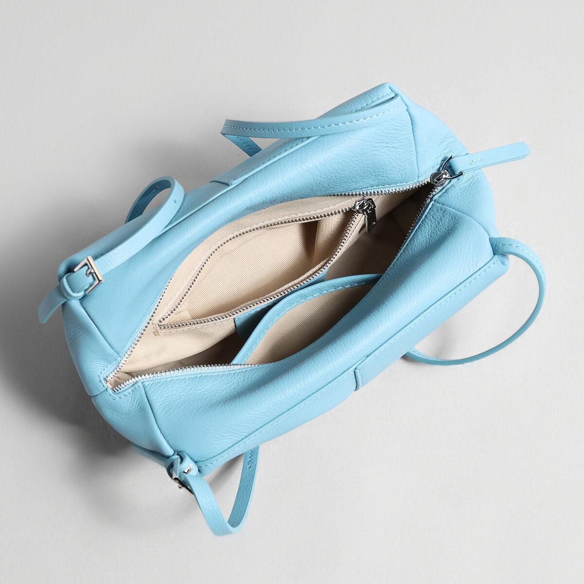 Pebbled Leather Pillow Shoulder Bag - Blue