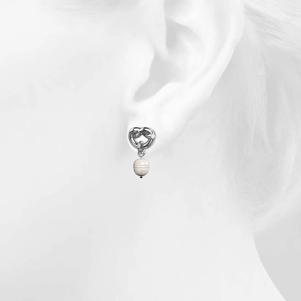 Bullion Gold Forever Knot White Gold Layered Pearl Earrings