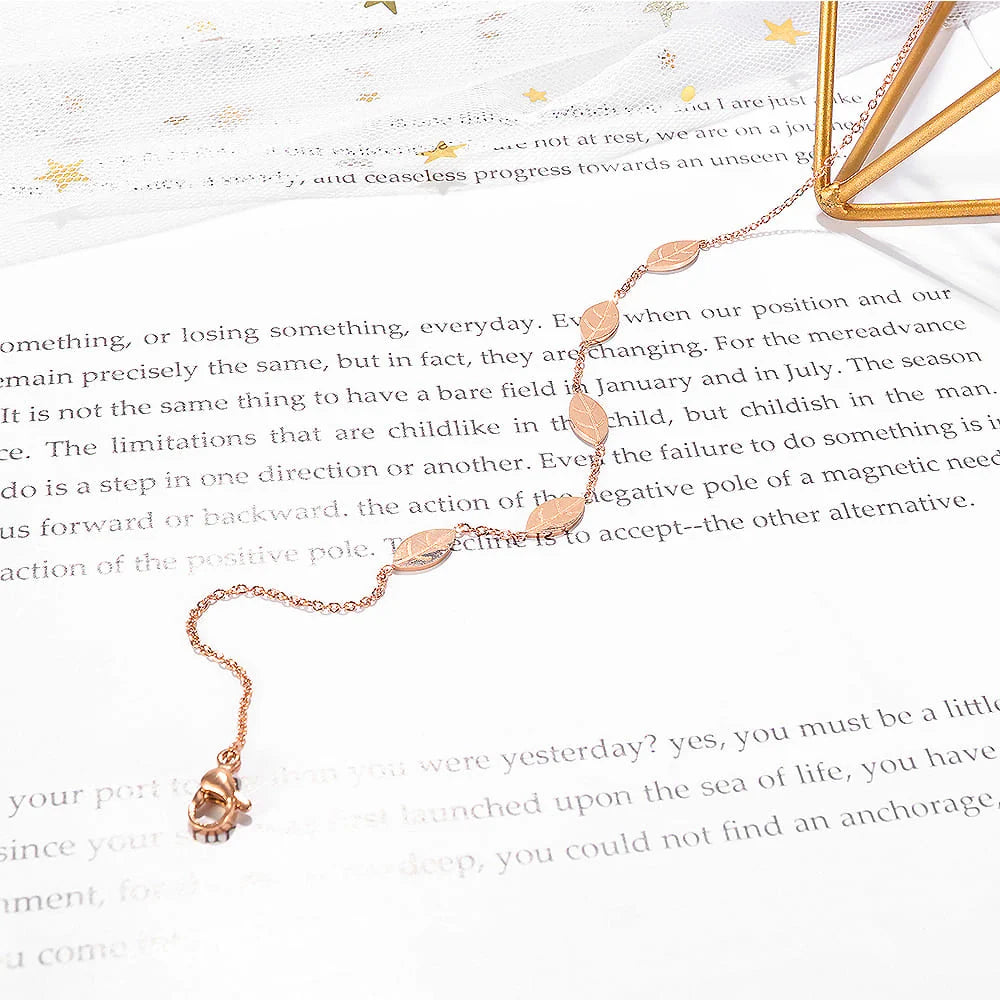 Bullion Gold Falling Leaves Chain Anklet in Rose Gold Layered Steel Jewellery