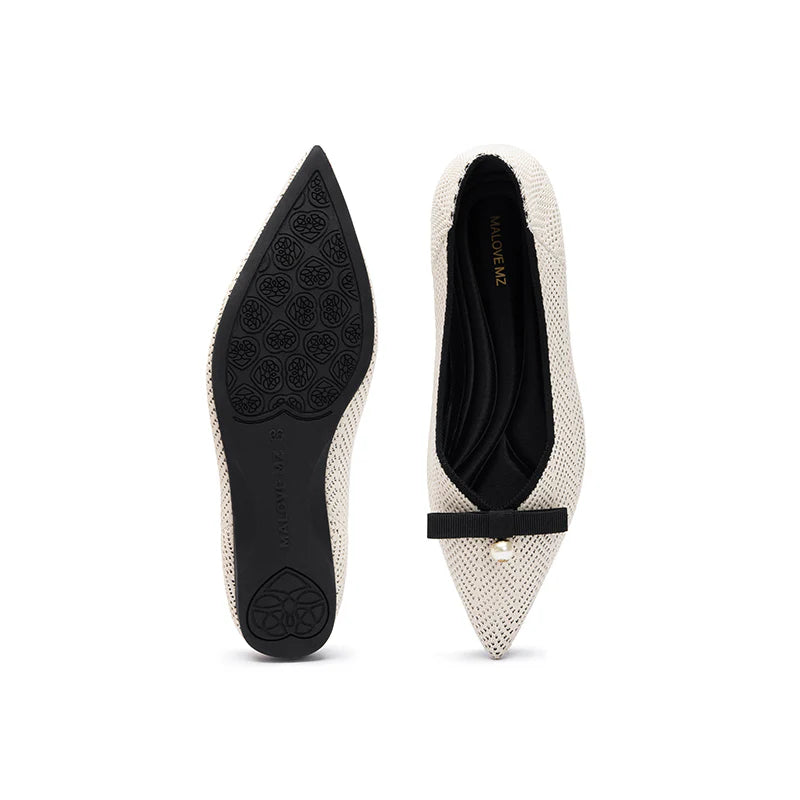 Sarah Casual Pearl Bow Commuter Flats - White