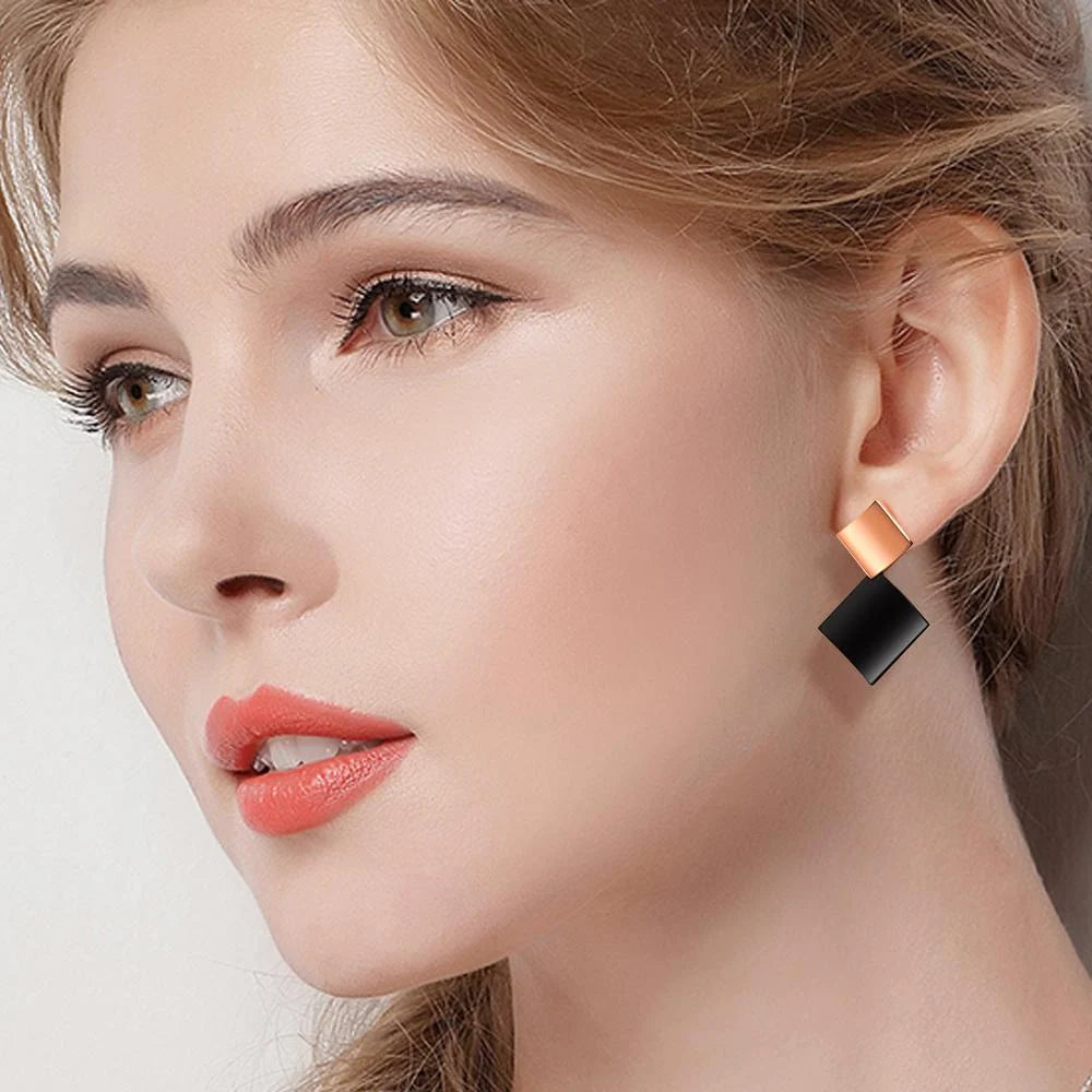 Bullion Gold Black & Rose Gold Divalicious Curved Geometric Earrings