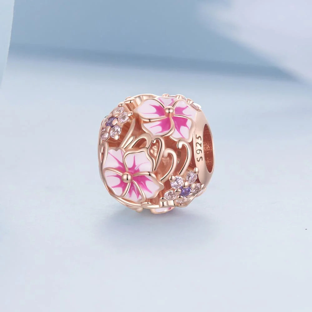 Solid 925 Signature Silver Blossom Filigree Charm In Rose Gold