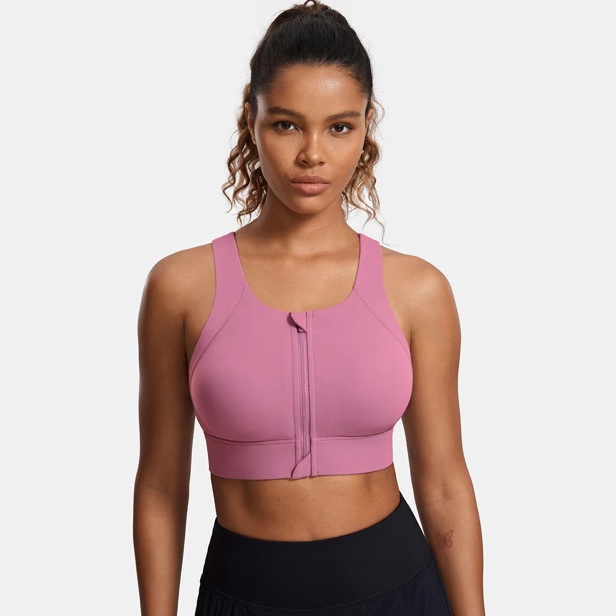 Power On Zip Front Racerback High Impact Sports Bra - Pink