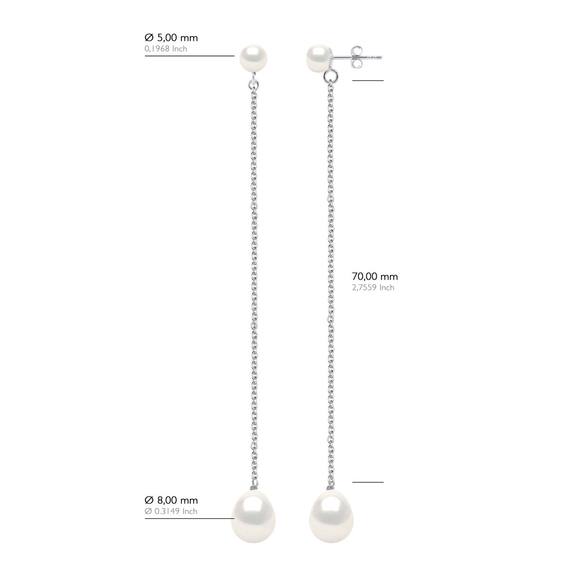 Double Earrings White Gold - Natural White - Longueur 42 cm