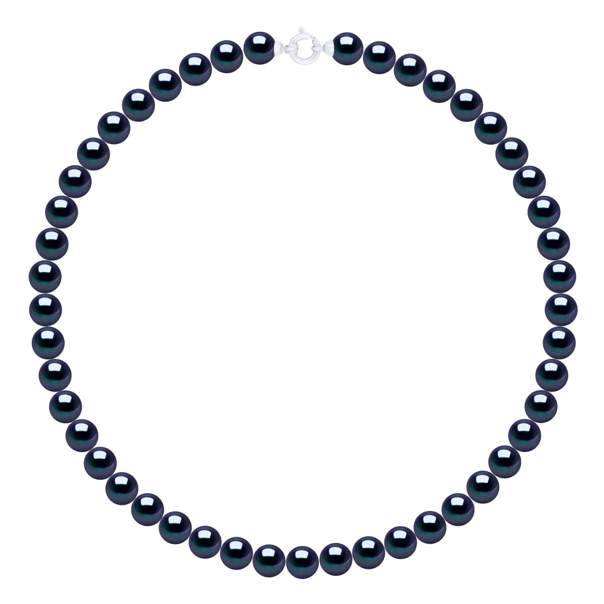 Necklace Row "Princess"of Real Cultured Freshwater Pearls Round 8-9 mm - Black "Tahitian Style" - Longueur 42 cm