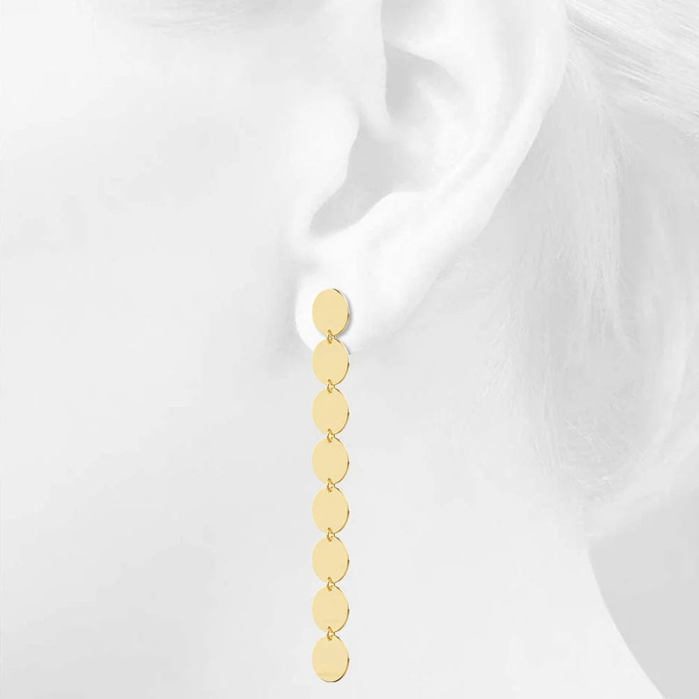 Bullion Gold Round Disc Dangle Gold Layered Earrings