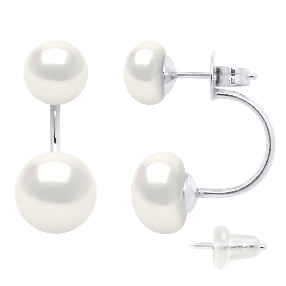 Earrings Duo Button Freshwater Pearl White Sterling Silver
