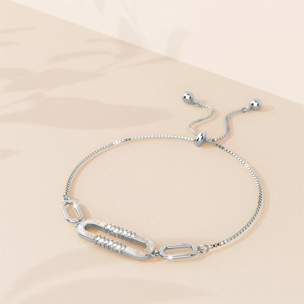 Bullion Gold Possession Diamonelle on Mother of Pearl Shell Adjustable Slider Bracelet Gold