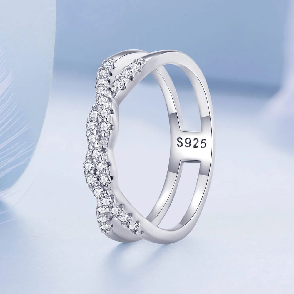 Solid 925 Sterling Silver Crystals Braided Ring