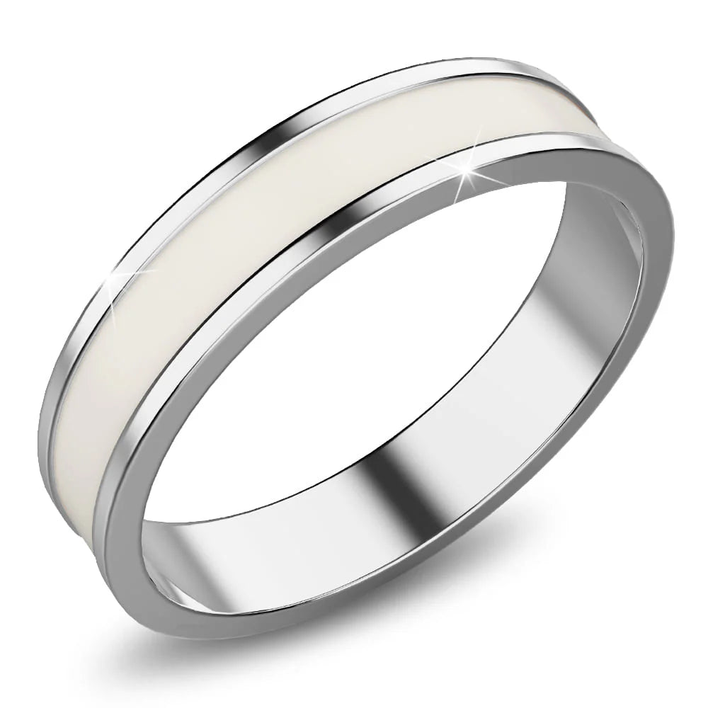 Bullion Gold Ceres Timeless Ring White Enamel Ring in Silver