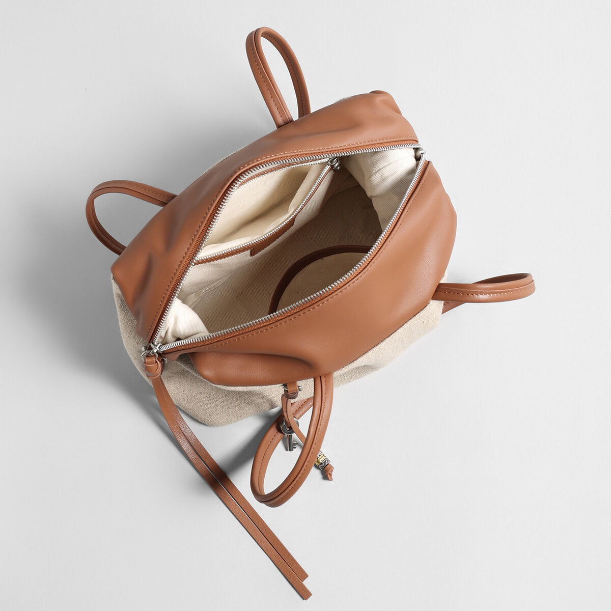 Linen & Leather Colour-Block Tote Bag - Brown